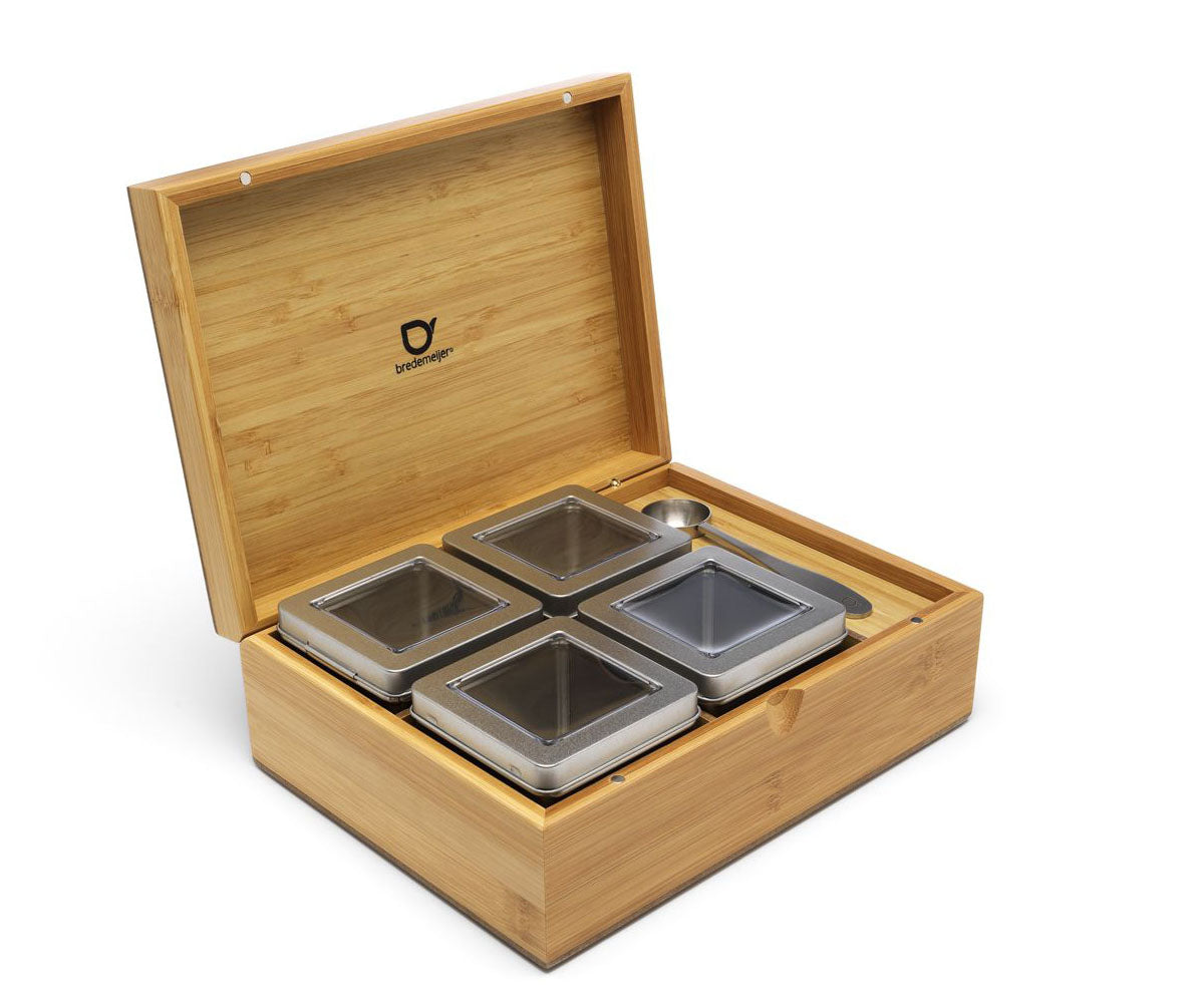 bredemeijer theedoos naturel met 4 vensterblikjes